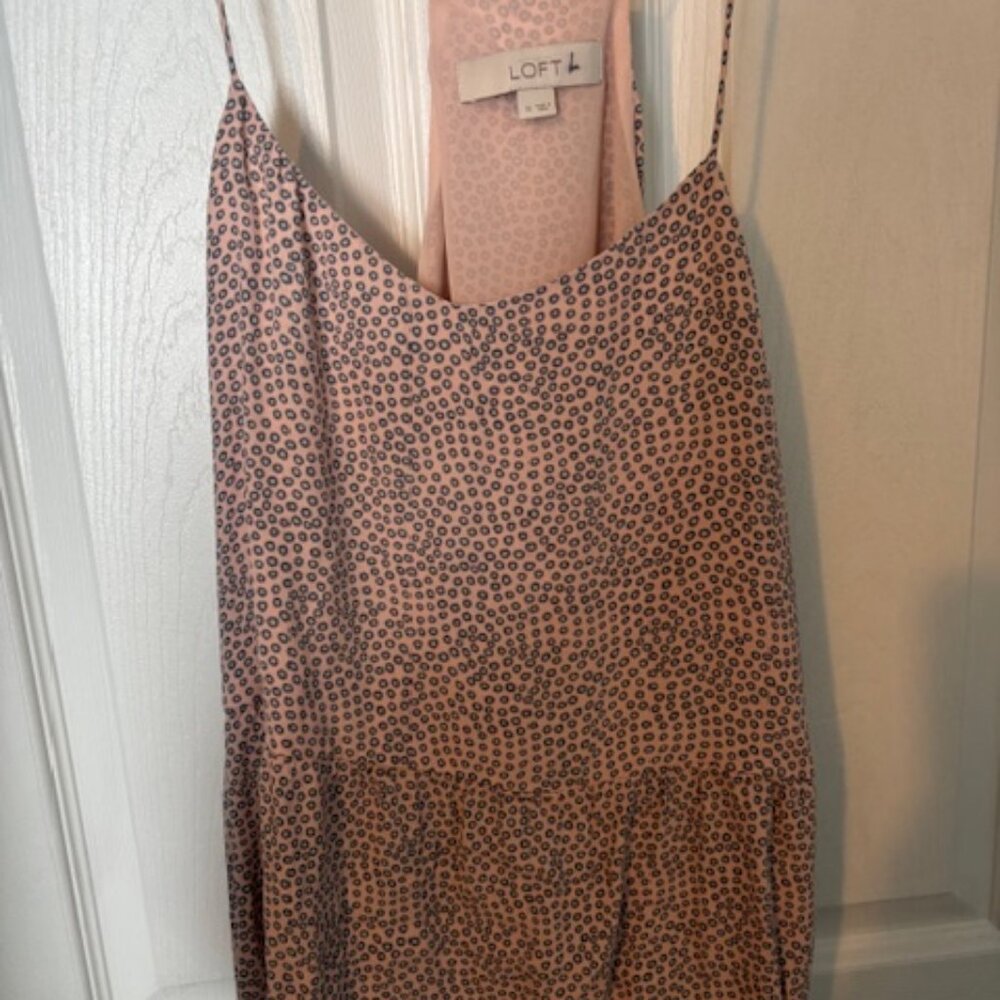 Ladies Loft brand spaghetti strap tank - pink with gray dots size Small